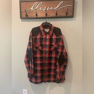 Parish Nation Button Up Shirt Long Sleeve Flannel Plaid elbow patches Men's 3XL